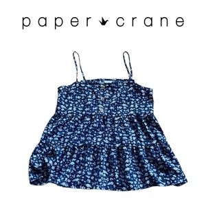Anthropologie Paper Crane Floral Blue Tank Top Size S